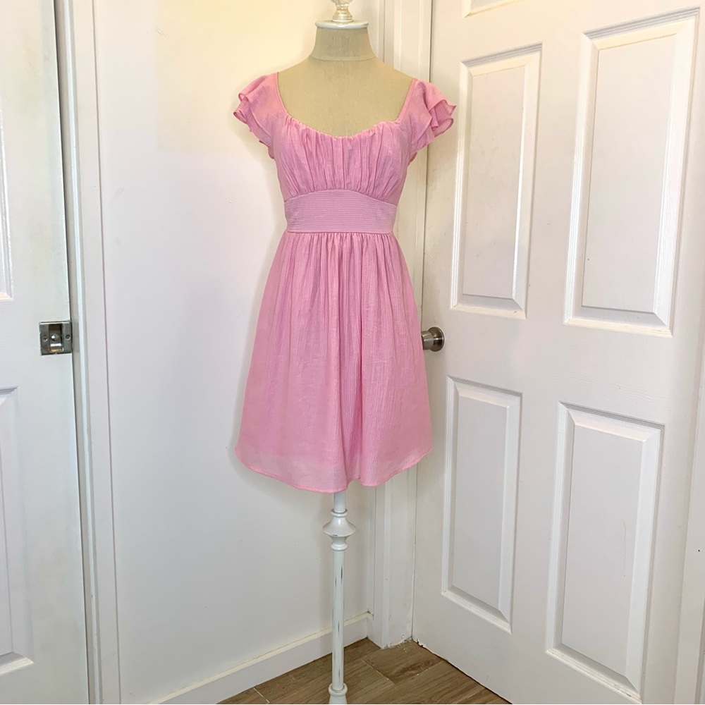 BLU PEPPER Ballerina Pink Ruffle Tie Back Bow Detail Mini Dress size Small